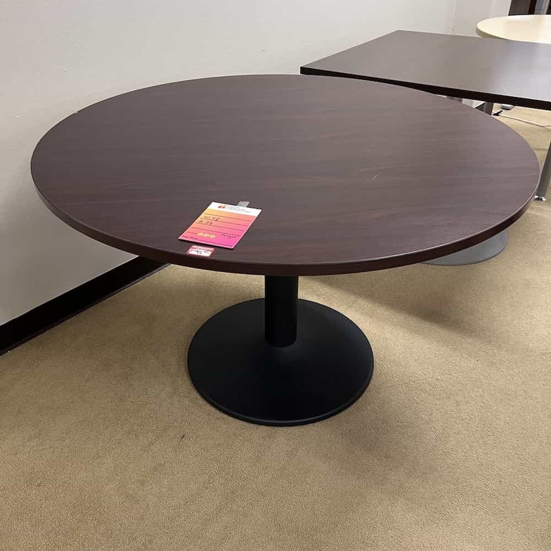 48″ Mahogany and Black Round Break Room Table Office Furniture Liquidations