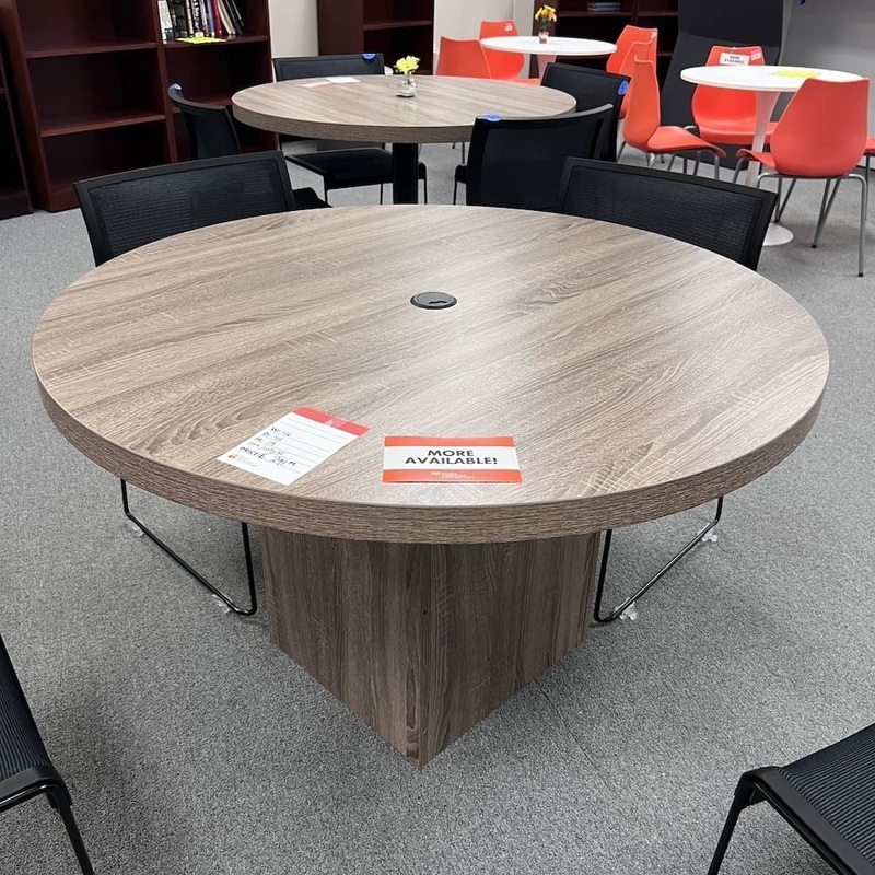 48″ Montego Weathered Walnut Round Break Room Table with Square Base Office Furniture Liquidations