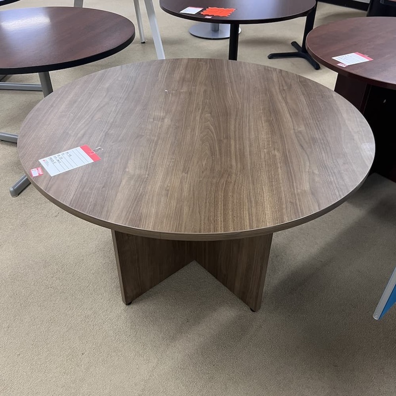 48″ Walnut Laminate Break Room Round Table Office Furniture Liquidations