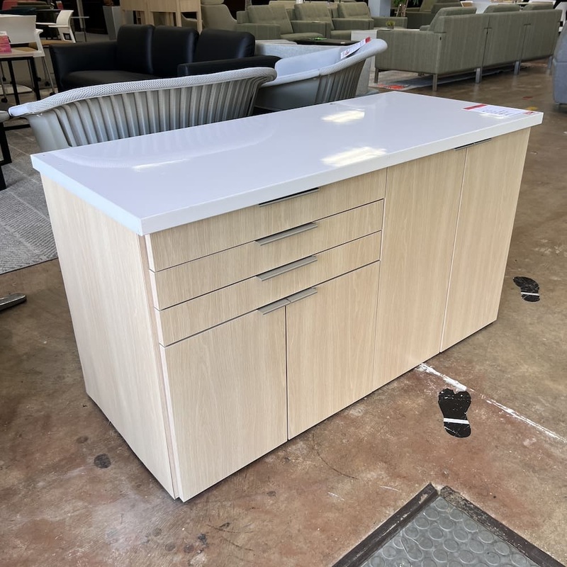 49″ x 22″ Glossy White and Maple Laminate Storage Cabinet Office Furniture Liquidations