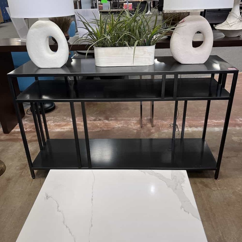 54″ Dark Grey Metal Modern Sideboard Hallway Table with Center Shelf Office Furniture Liquidations