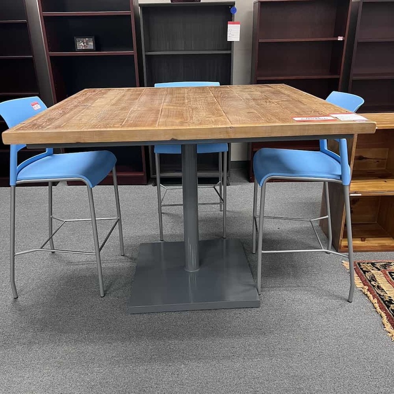 54″ x 54″ Rustic Reclaimed Wood and Grey Metal Square Pub Table Office Furniture Liquidations