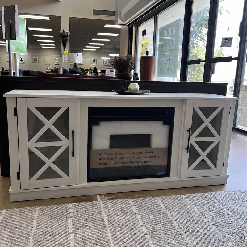 60″ x 16″ White Farmhouse Credenza Console with Electric Fireplace Insert Office Furniture Liquidations