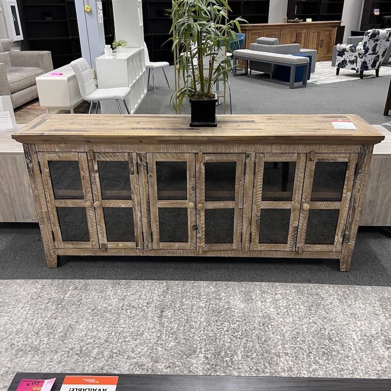 70″ x 15″ Rustic Reclaimed Wood and Glass Credenza Console Cabinet Office Furniture Liquidations