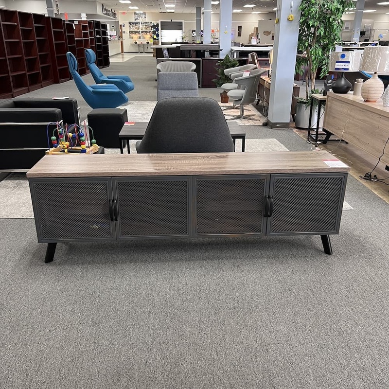 71″ x 15″ Distressed Wood and Grey Industrial Console Cabinet Office Furniture Liquidations