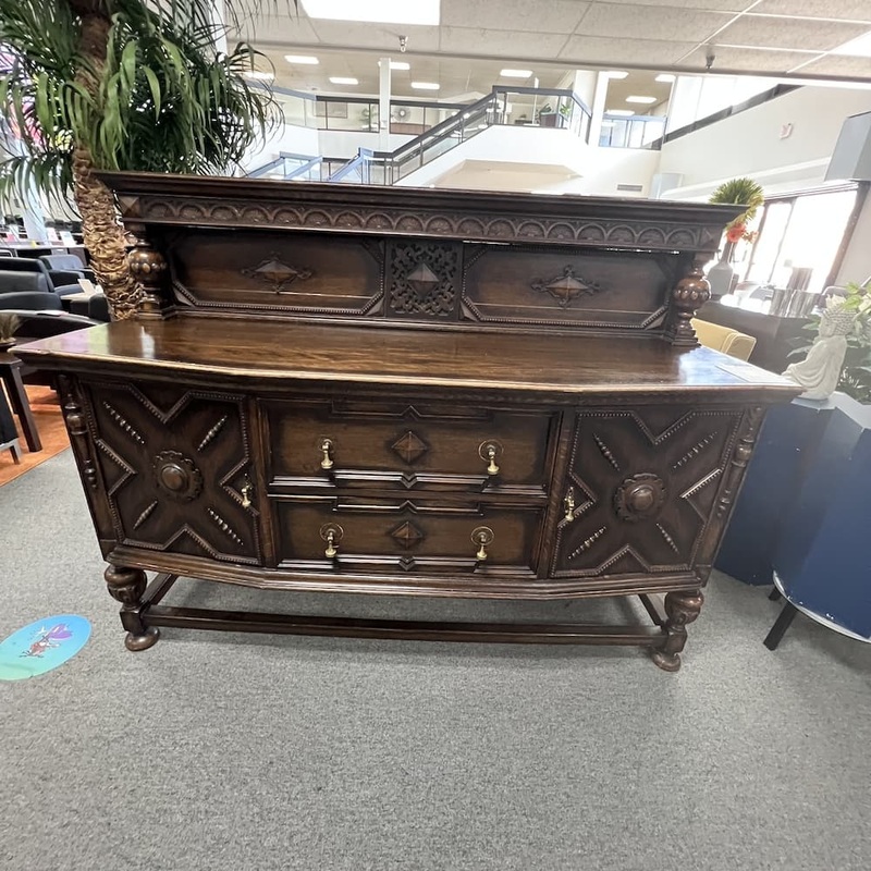 72″ W x 54″ H Antique Jacobean Espresso Sideboard Buffet Office Furniture Liquidations
