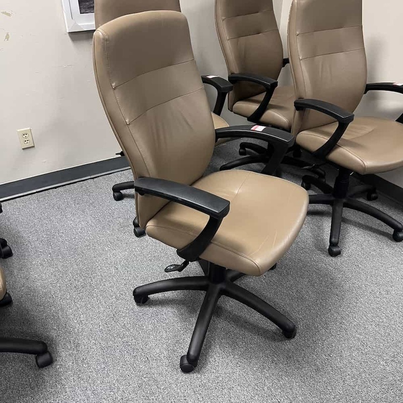 Global Synopsis Taupe Leather and Black High Back Conference Chair Office Furniture Liquidations