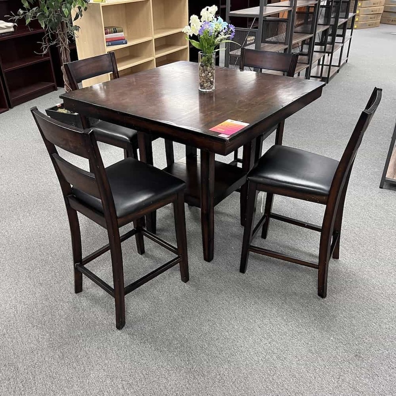 Set – 40″ x 40″ Jameson Espresso and Black Square Counter Height Dining Table with 4 Chairs Office Furniture Liquidations