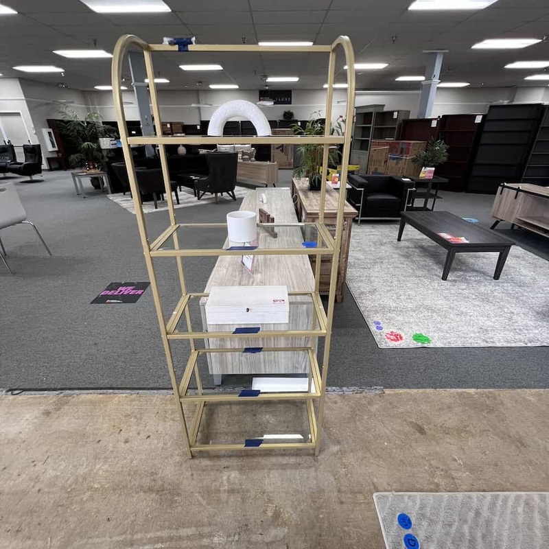 24″ W x 63″ H Gold Metal and Glass Curio Display Bookcase Office Furniture Liquidations