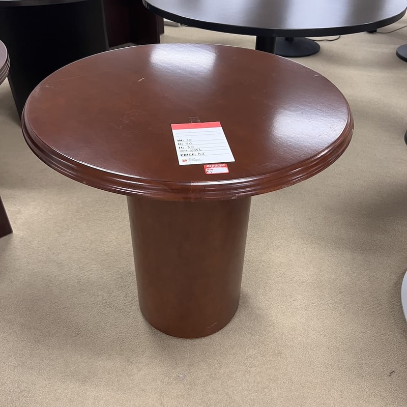 30″ Cherry Round with Round Base Break Room Table Office Furniture Liquidations