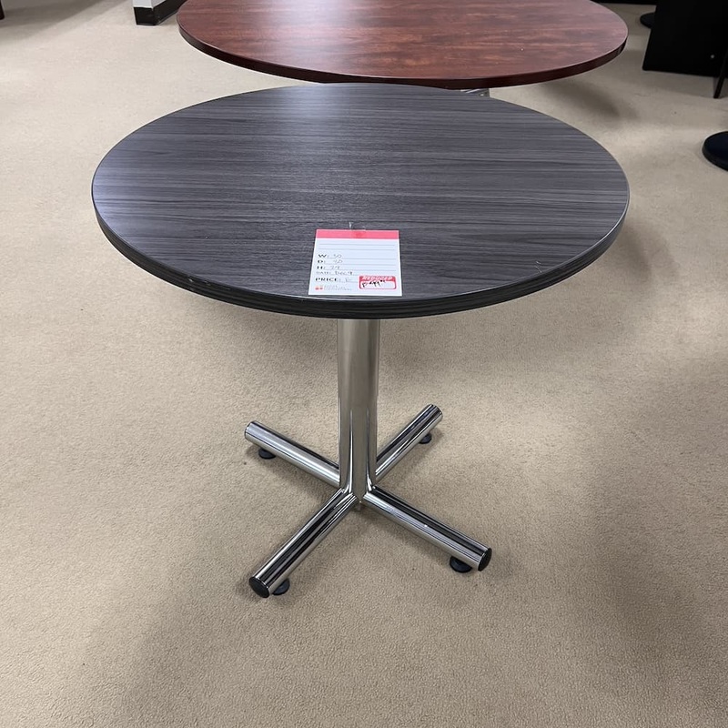 30″ Coastal Grey and Chrome Round Break Room Table with Metal X Base Office Furniture Liquidations