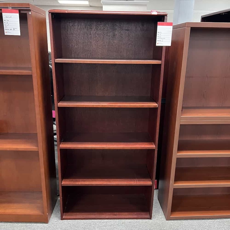 31″ W x 66″ H National Arrowood Cherry Veneer Bookcase Office Furniture Liquidations