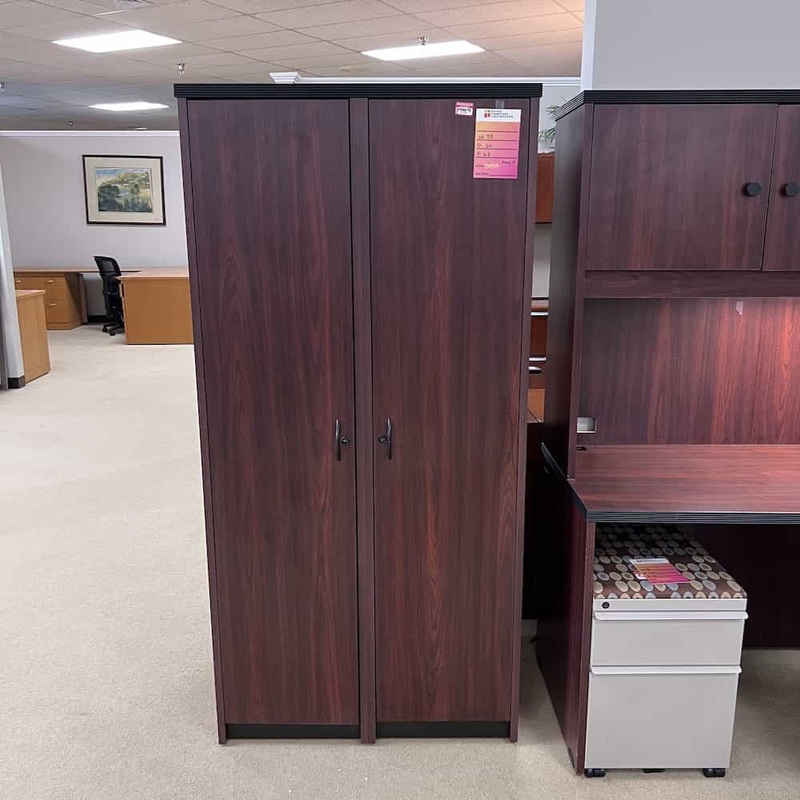 33″ Wide Mahogany/Black Office Storage Cabinet Wardrobe Office Furniture Liquidations
