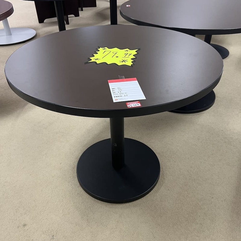 36″ Brown Laminate Round Break Room Table with Round Black Base Office Furniture Liquidations