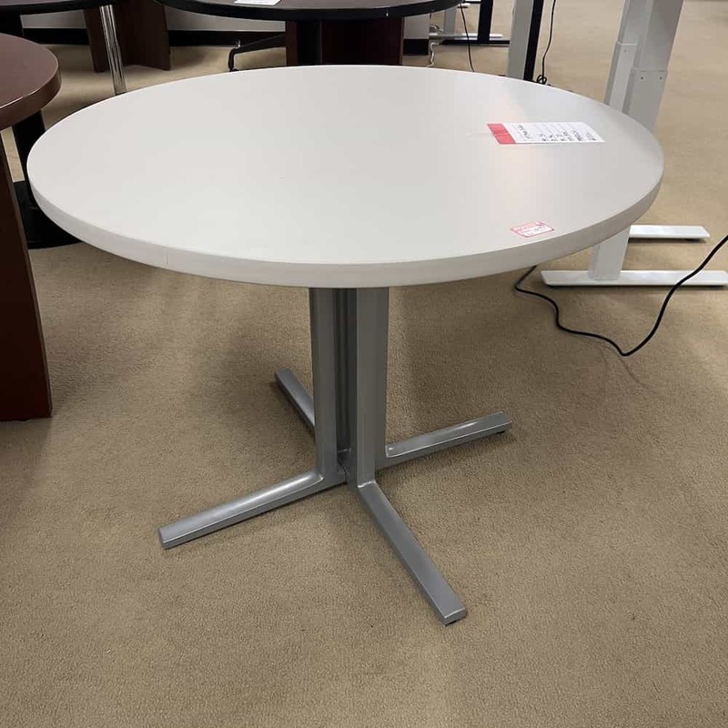 36″ Herman Miller White and Grey Round Break Room Table Office Furniture Liquidations