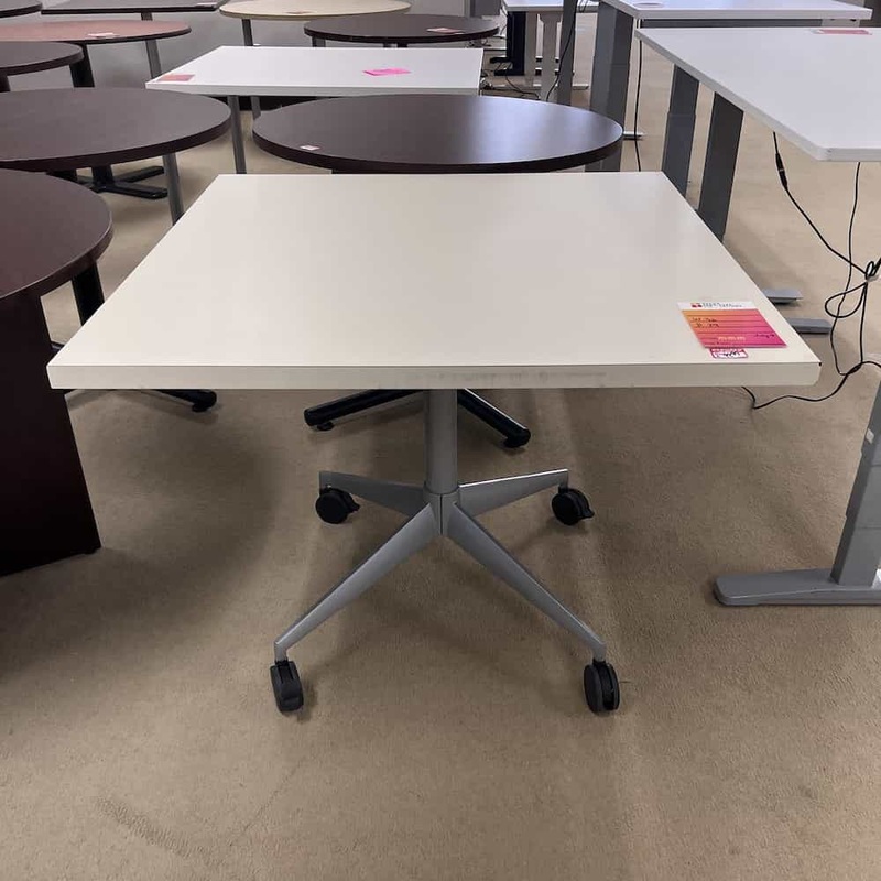 36″ Light Tan and Grey Square Rolling Table Office Furniture Liquidations