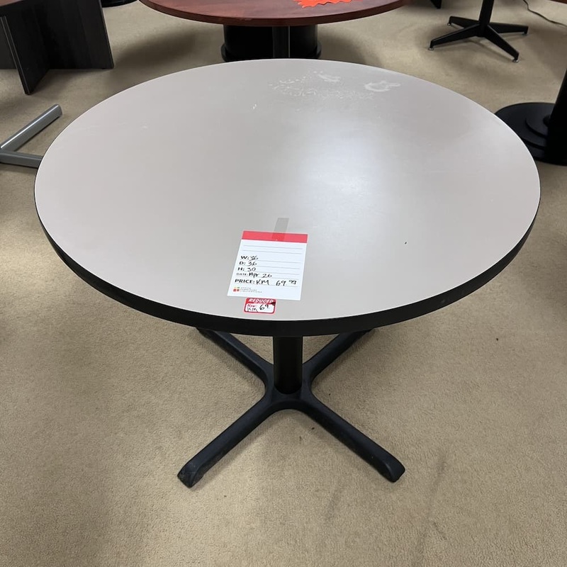 36″ Taupe Laminate and Black Round Break Room Table Office Furniture Liquidations