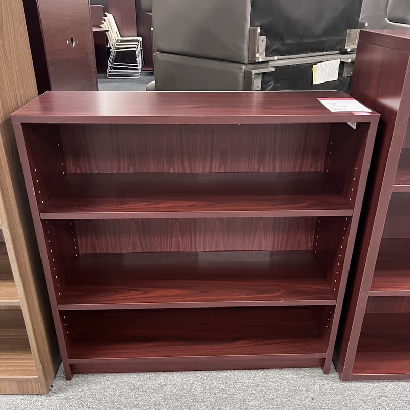 36″ W x 36″ H Mahogany Laminate Bookcase Office Furniture Liquidations