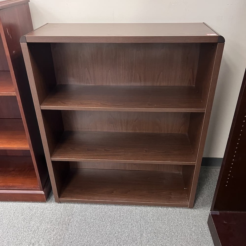 36″ W x 44″ H Global Walnut Laminate Bookcase with Rounded Edges Office Furniture Liquidations