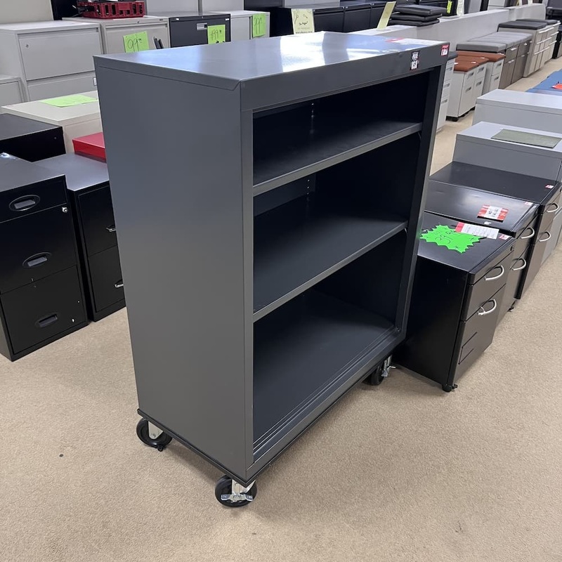 36″ W x 48″ H Grey Metal Mobile Bookcase Office Furniture Liquidations