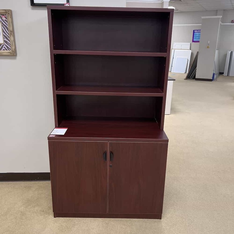 36″ W x 66″ H Mahogany and Black 2 Door Storage Cabinet with Bookcase Hutch Office Furniture Liquidations