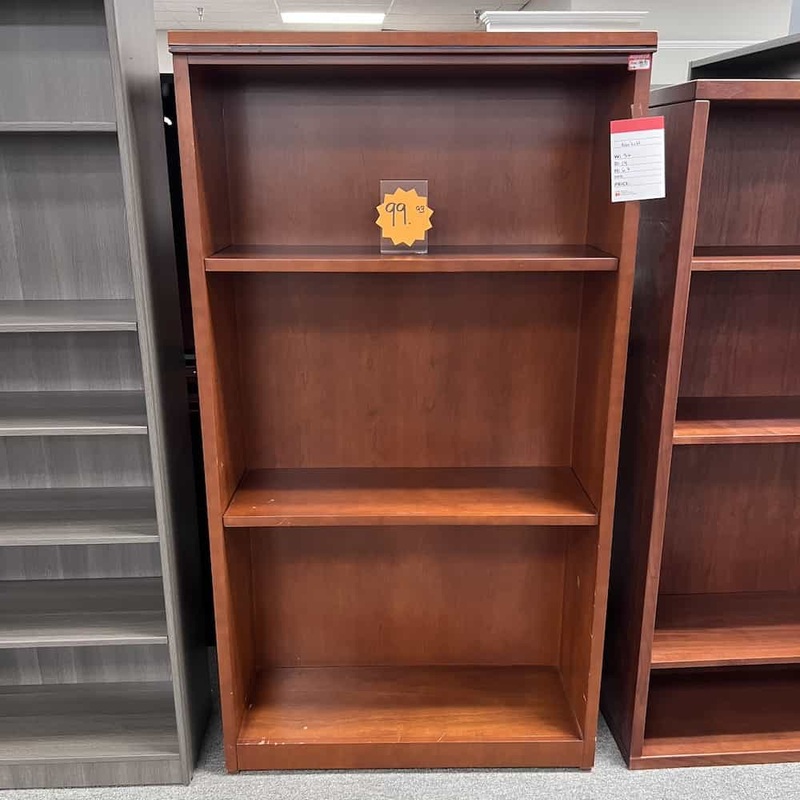 36″ W x 67″ H Novikoff Cherry and Black Veneer Bookcase Office Furniture Liquidations