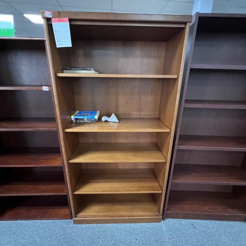 36″ W x 71″ H Walnut Veneer Wood Bookcase with Rounded Edges Office Furniture Liquidations