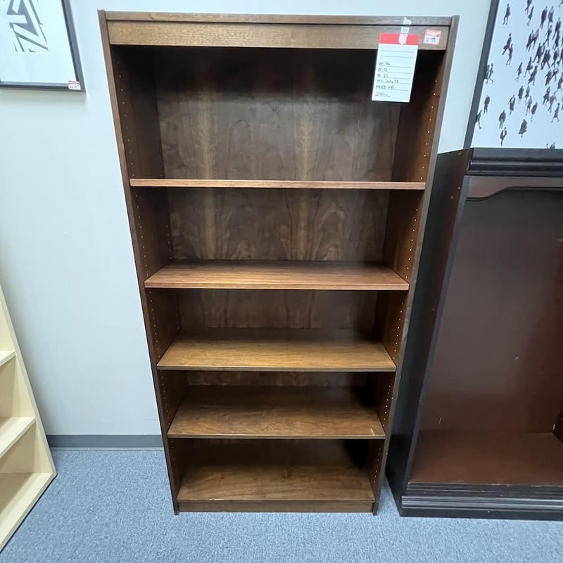 36″ W x 72″ H Walnut Veneer Wood Bookcase Office Furniture Liquidations
