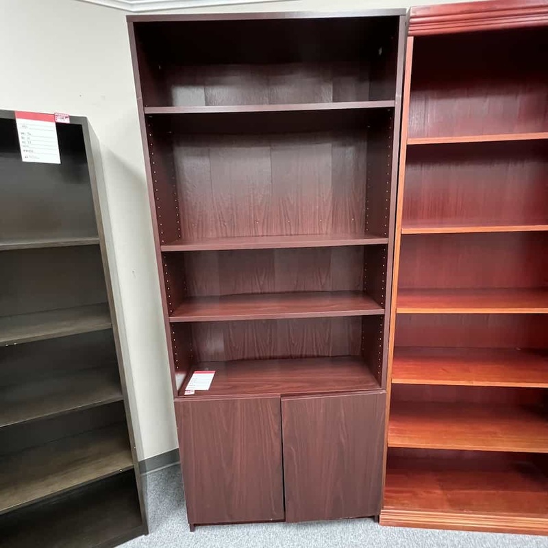 36″ W x 84″ H Mahogany Bookcase with 2 Door Storage Cabinet Office Furniture Liquidations