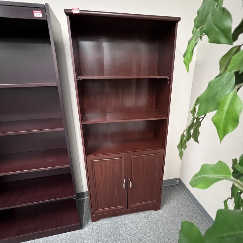 72″ High Mahogany Bookcase with Storage Cabinet Base Office Furniture Liquidations