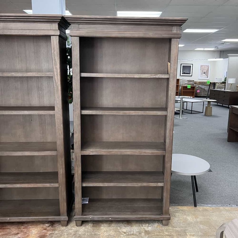Open Box -” Monroe Collection Weathered Dove Grey Executive Bookcase Office Furniture Liquidations