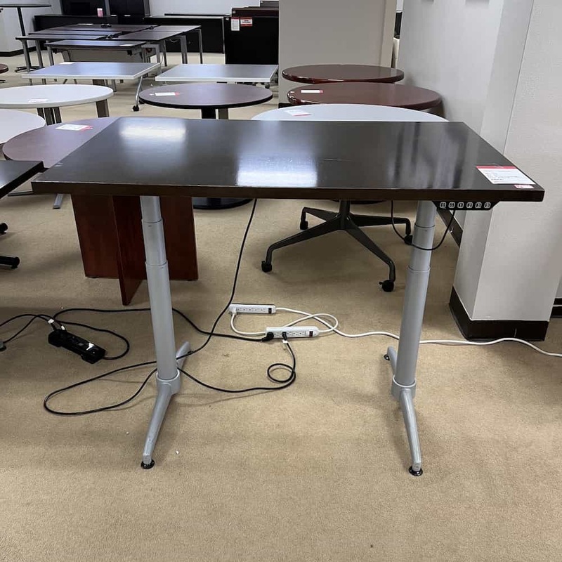 48″ x 30″ OFS Espresso Veneer and Grey Height Adjustable Electric Standing Desk Office Furniture Liquidations
