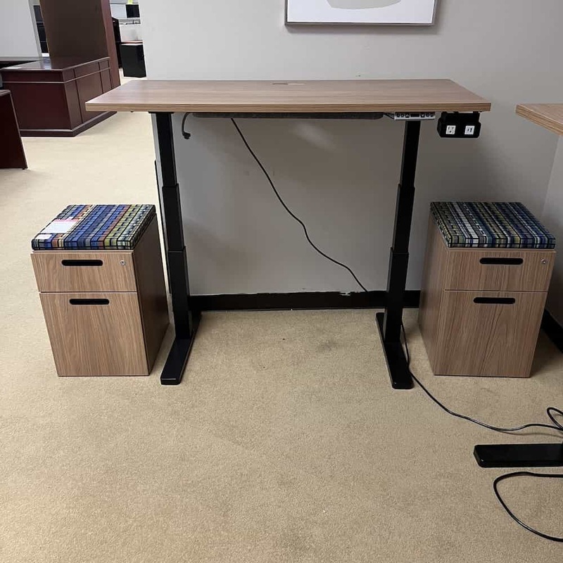 52″ x 23″ Teknion Walnut and Black Height Adjustable Electric Standing Desk Office Furniture Liquidations