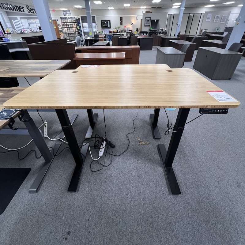 53″ x 29″ Autonomous Bamboo and Black Height Adjustable Electric Programmable Standing Desk Office Furniture Liquidations