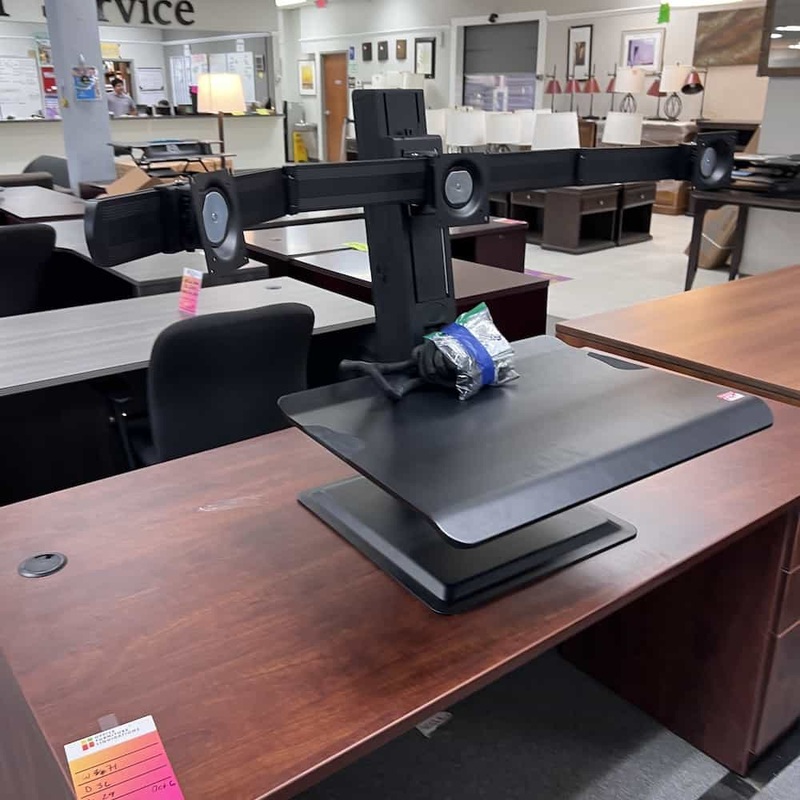 58″ Lorell Black Deluxe Standing Desk Riser for 3 Monitors Office Furniture Liquidations