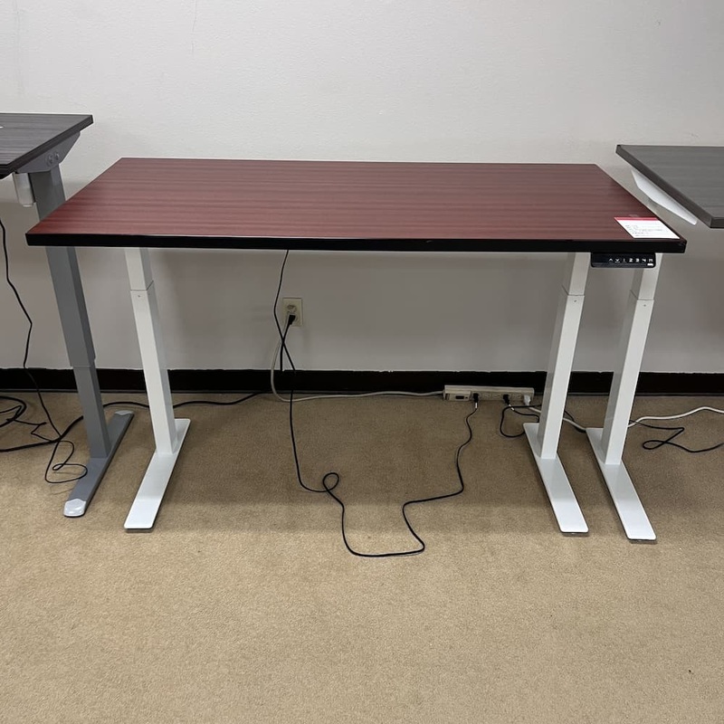 58″ x 29″ Cherry Laminate and White Height Adjustable Electric Standing Desk Office Furniture Liquidations