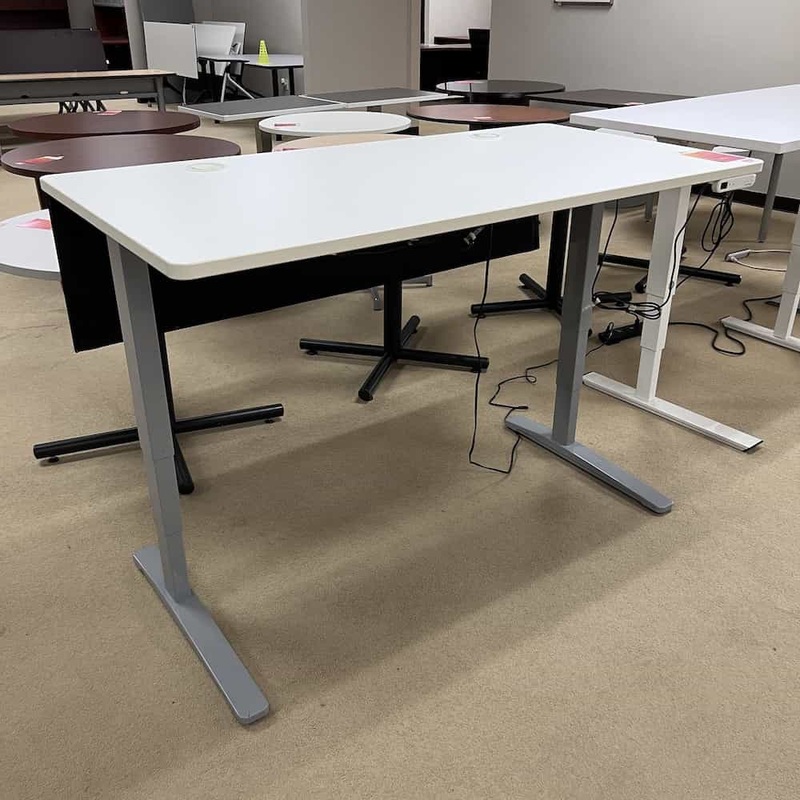 60″ White Uplift Programmable Height Adjustable Standing Desk – with Mesh Privacy Panel Office Furniture Liquidations