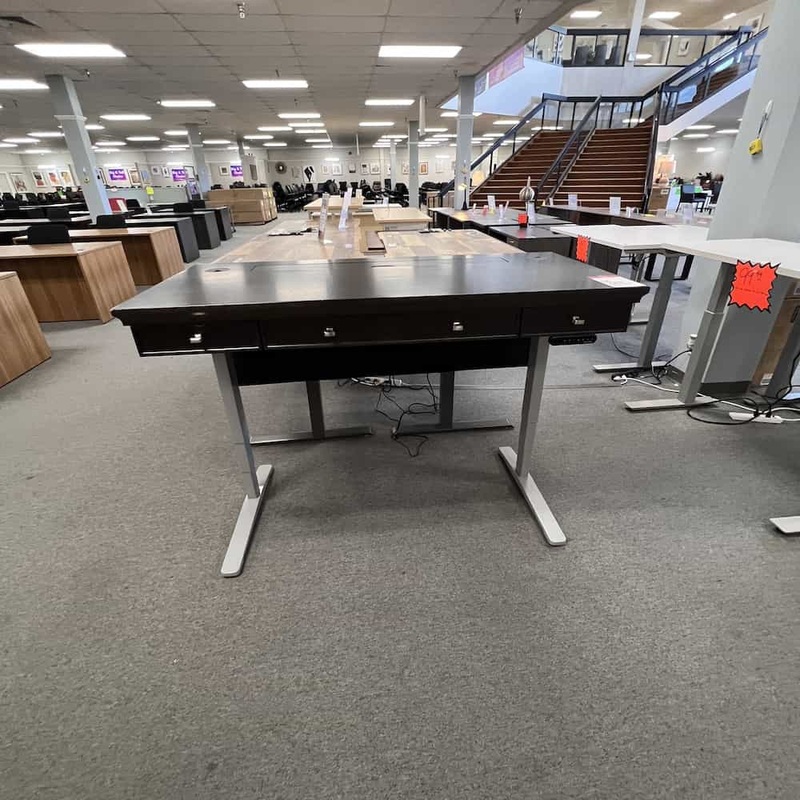 60″ x 28″ NBF Statesman Ash Black Top on Uplift Grey Base Executive Standing Desk Custom Build Office Furniture Liquidations