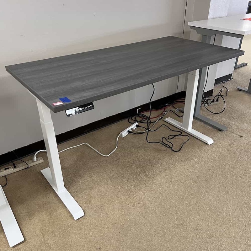 60″ x 30″ Grey and White Height Adjustable Programmable Electric Standing Desk Office Furniture Liquidations