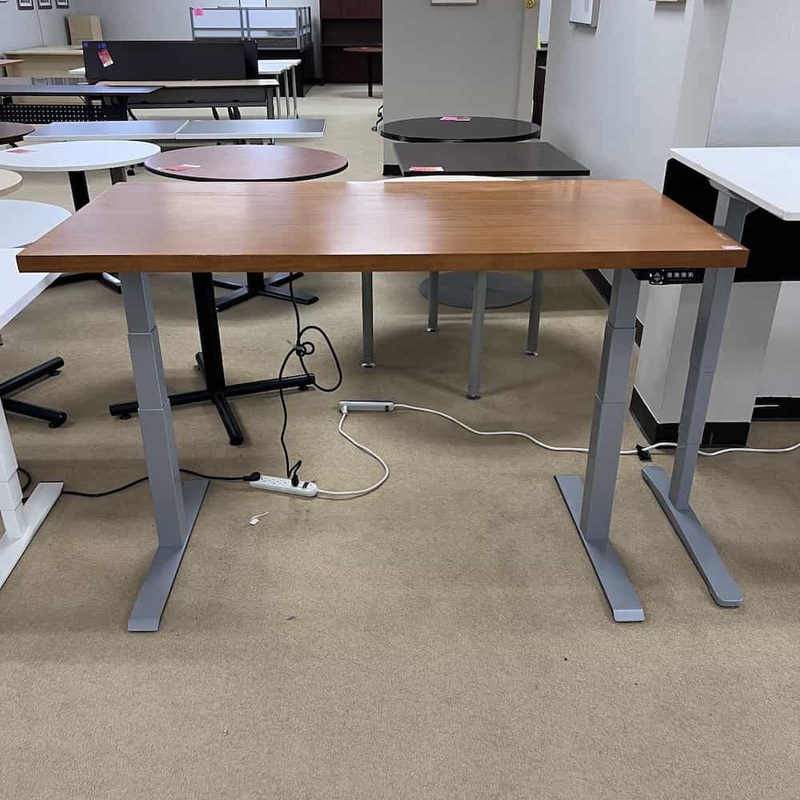 60″ x 30″ Honey and Grey Programmable Height Adjustable Standing Desk Office Furniture Liquidations