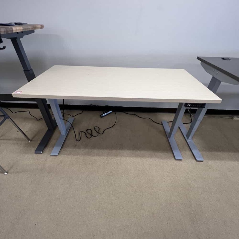 60″ x 30″ Maple and Grey Height Adjustable Programmable Standing Desk Office Furniture Liquidations