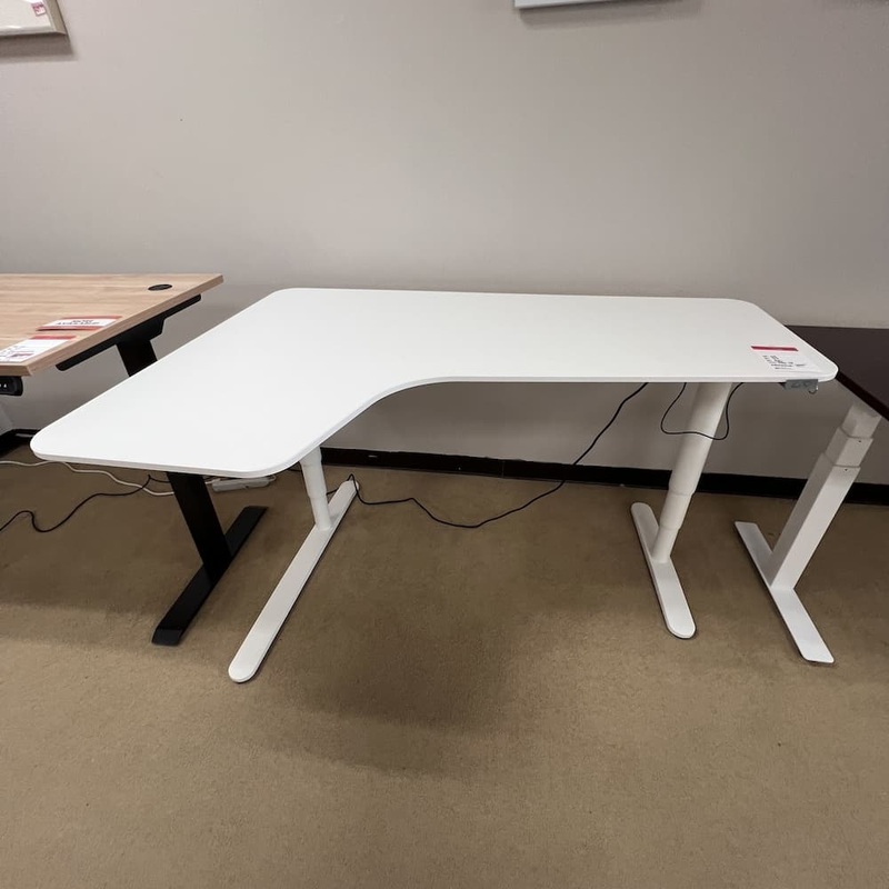 63″ x 43″ Ikea Bekant White Electric Standing Corner L-Desk – Left Return Office Furniture Liquidations