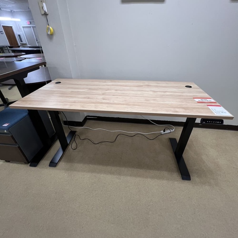 66″ x 30″ Aspen and Black Height Adjustable Electric Programmable Standing Desk Office Furniture Liquidations