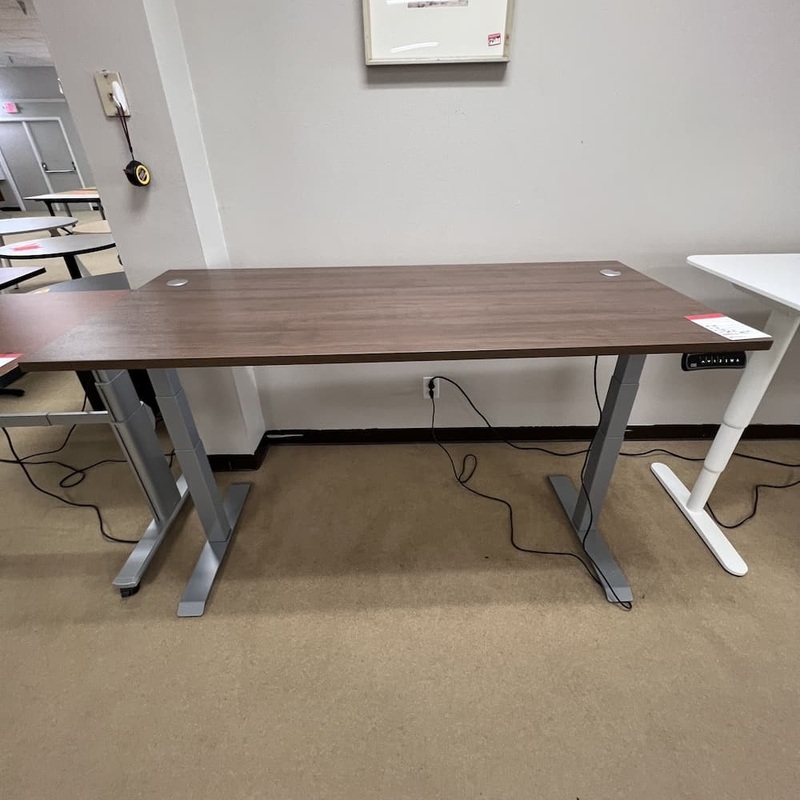 66″ x 30″ Walnut and Grey Height Adjustable Programmable Electric Standing Desk Office Furniture Liquidations