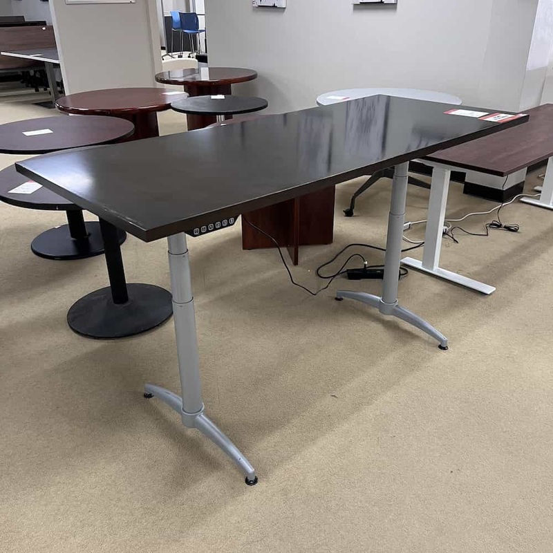 70″ x 30″ Espresso and Grey OFS Height Adjustable Programmable Electric Standing Desk Office Furniture Liquidations