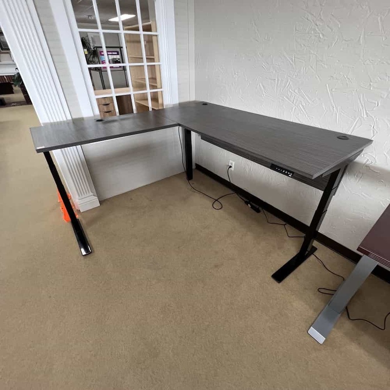 72″ Grey and Black Programmable Height Adjustable Electric Standing L-Desk Office Furniture Liquidations
