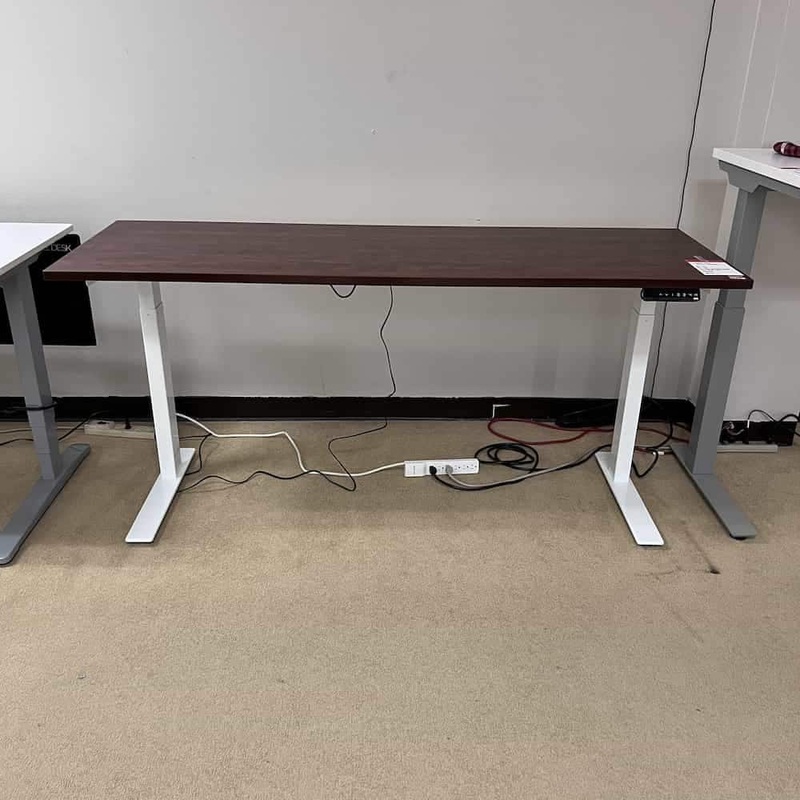 72 x 24″ Cherry and White Electric Programmable Height Adjustable Standing Desk Office Furniture Liquidations
