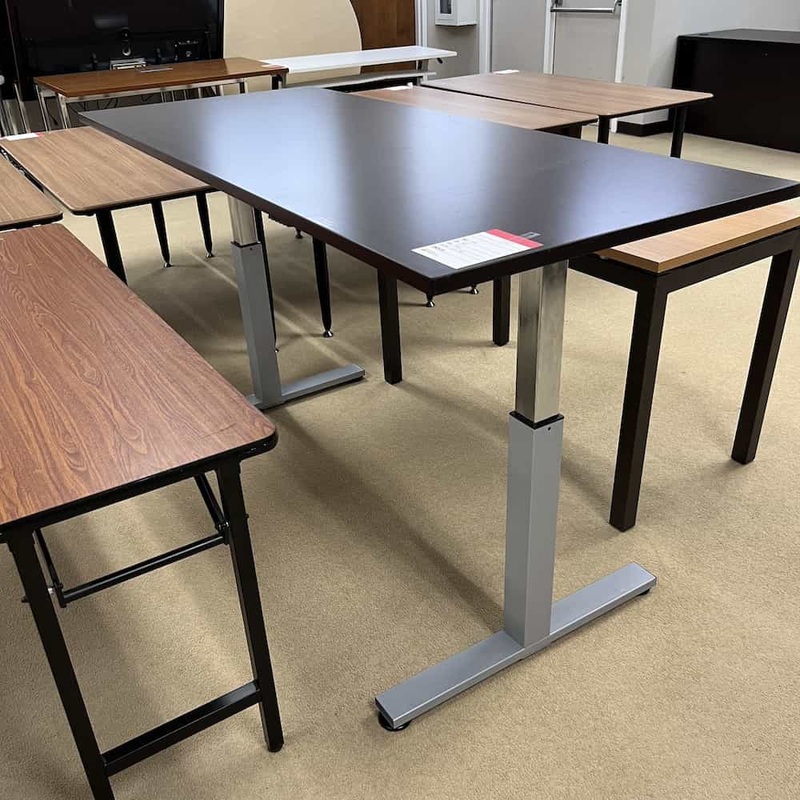 72″ x 30 Espresso and Grey Pneumatic Height Adjustable Desk Office Furniture Liquidations
