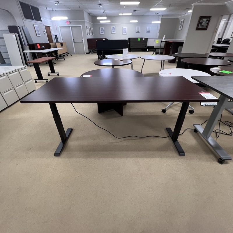 72″ x 30″ Mahogany and Black Height Adjustable Programmable Electric Standing Desk Office Furniture Liquidations