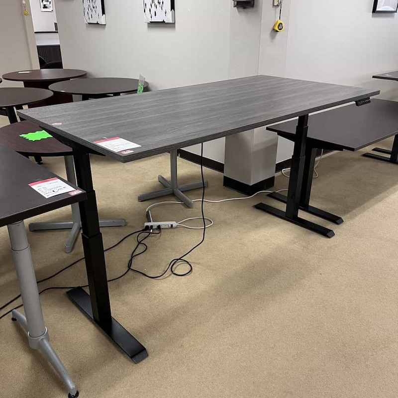 72″ x 36″ Newport Grey and Black AMQ Height Adjustable Programmable Electric Standing Desk Office Furniture Liquidations